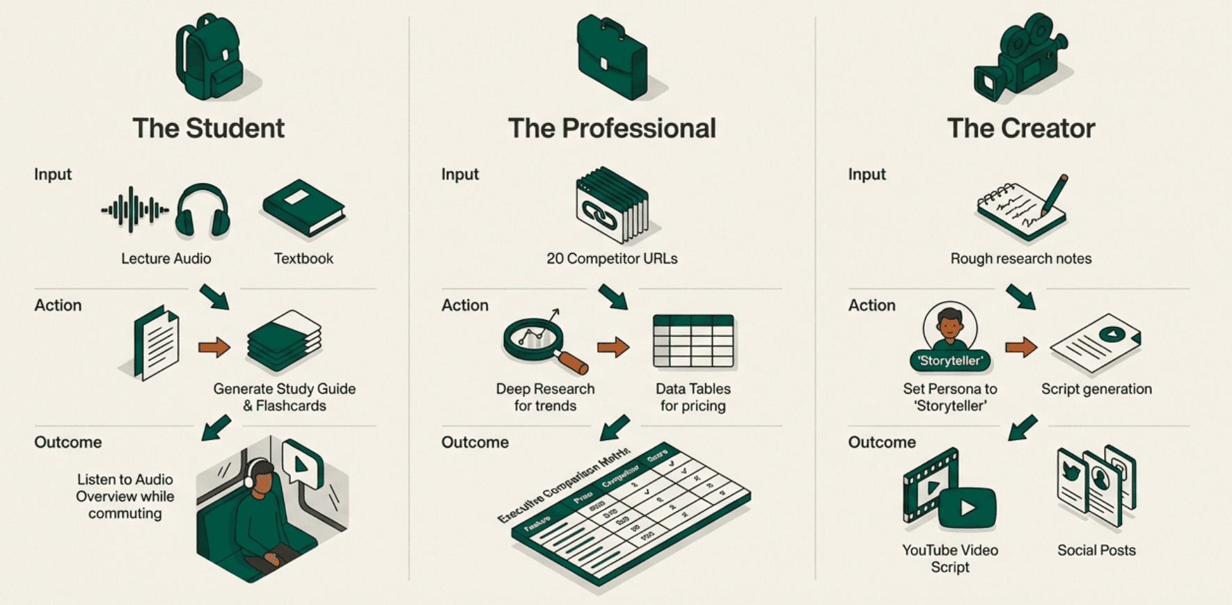 NotebookLM use cases: The Student, The Professional, and The Creator workflows